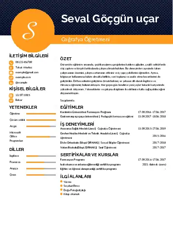 Coğrafya Öğretmeni CV Örnekleri cv indir
